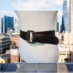 Women's Woven Double Ring Wide Belt Brown One Size Boho Festival Coachella Y2K